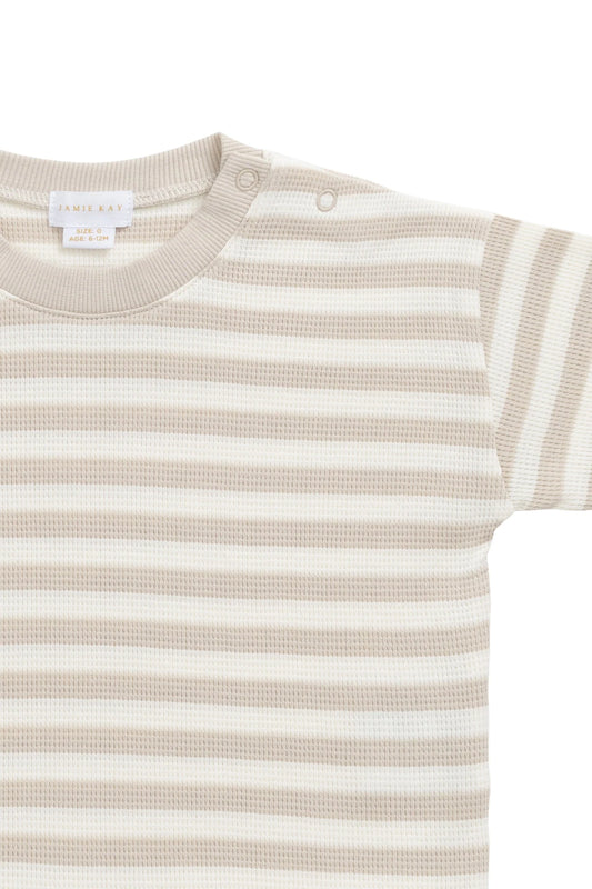 Organic Cotton Waffle Leith Tee - Staple Stripe Oat/Cloud