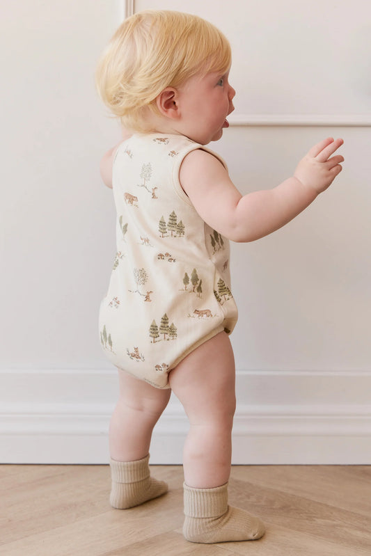 Organic Cotton Archie Playsuit - Pine Forest Friends