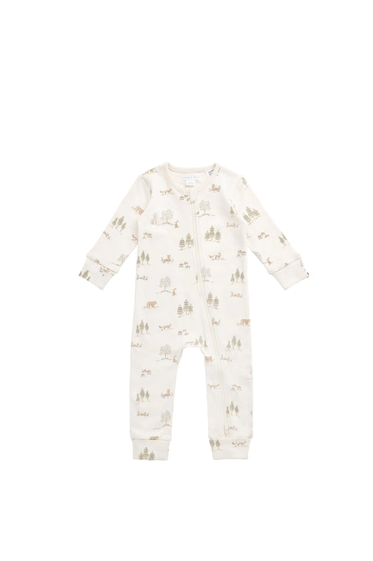 Organic Cotton Reese Zip Onepiece - Pine Forest Friends