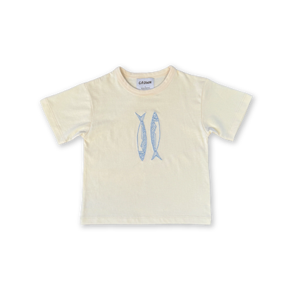 Organic Sardine Embroidered Tee - Milk