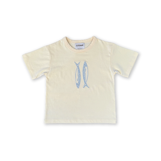 Organic Sardine Embroidered Tee - Milk