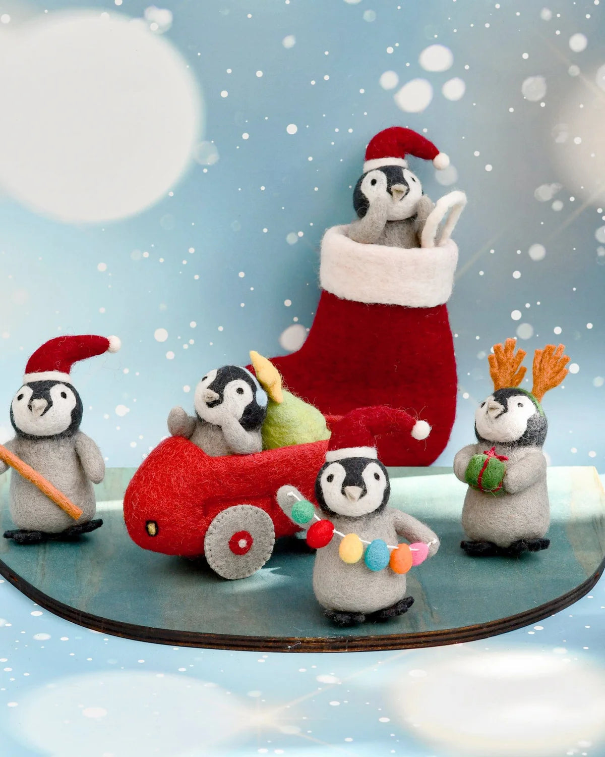 Felt Penguin with Festoon Light Bulbs