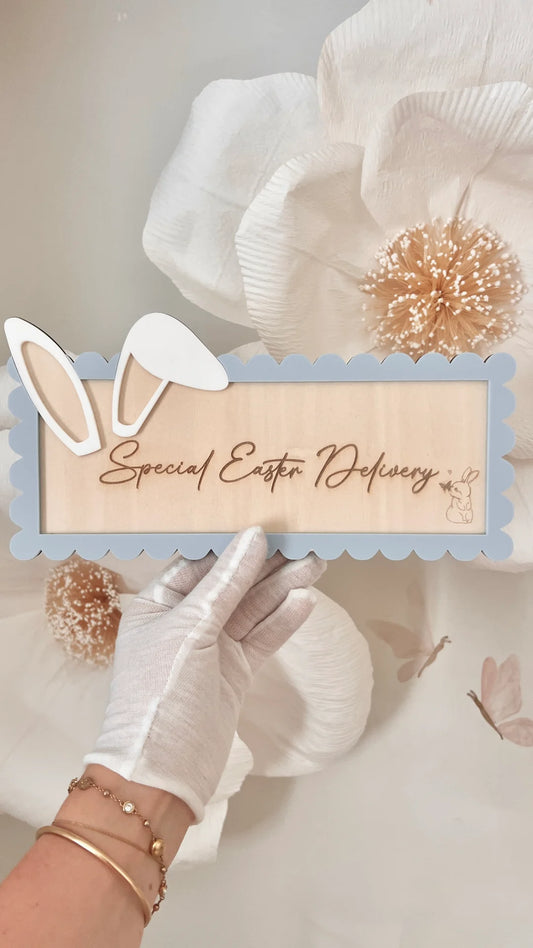 Special Easter Delivery Crate Plaque - Blue and White