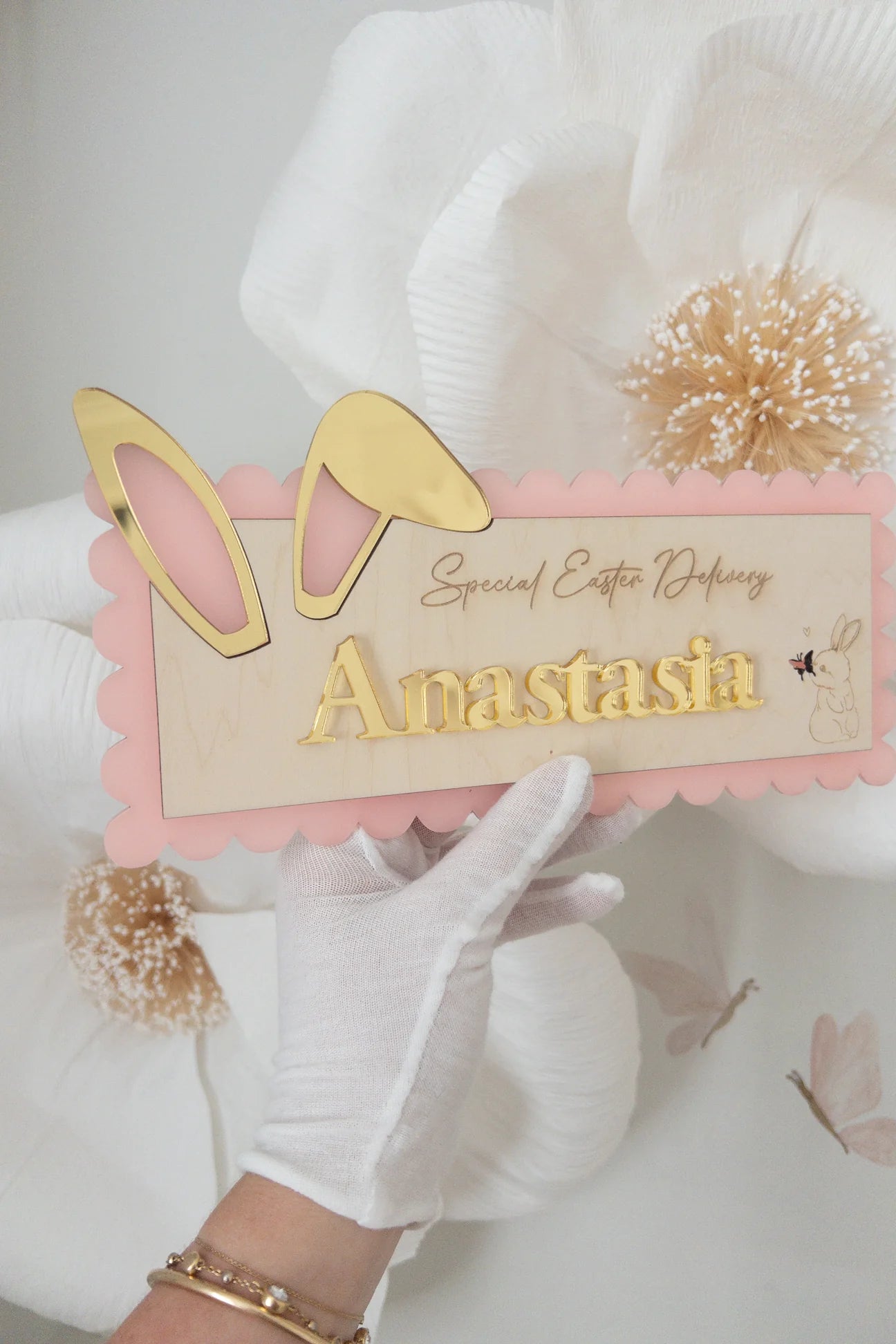 Special Easter Delivery Crate Plaque - Pink & Gold