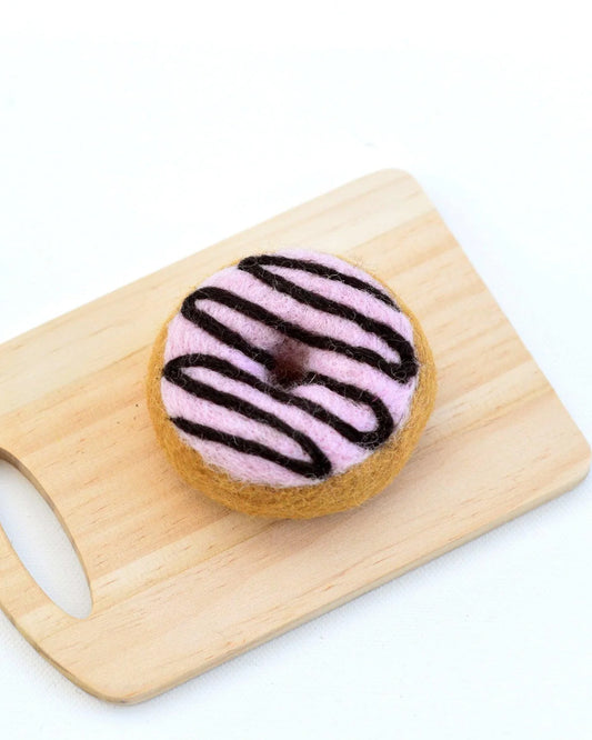 FELT DOUGHNUT (DONUT) WITH PINK VANILLA FROSTING AND CHOCOLATE DRIZZLE
