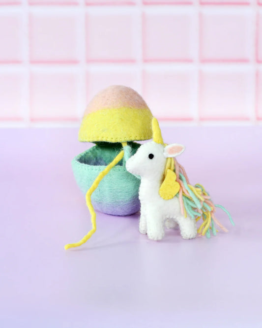 FELT SURPRISE EGG WITH RAINBOW UNICORN INSIDE