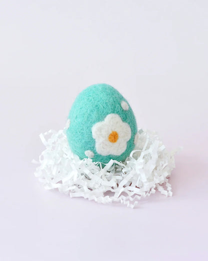 Felt Teal Floral and Dots Egg