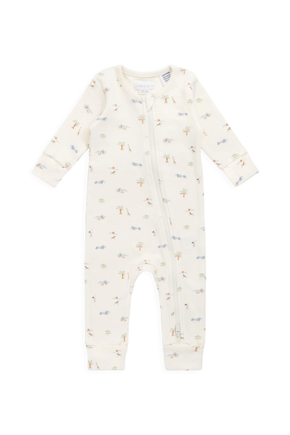 Organic Cotton Zip Onepiece - Savannah Animals Tofu