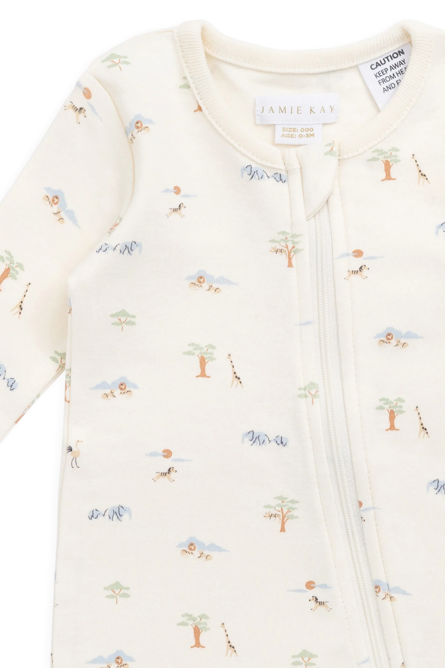 Organic Cotton Zip Onepiece - Savannah Animals Tofu