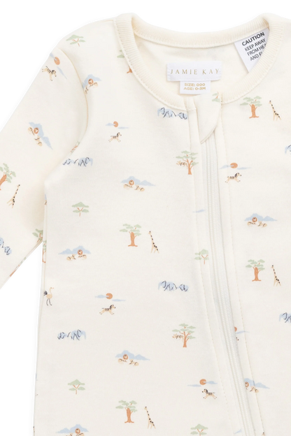 Organic Cotton Zip Onepiece - Savannah Animals Tofu