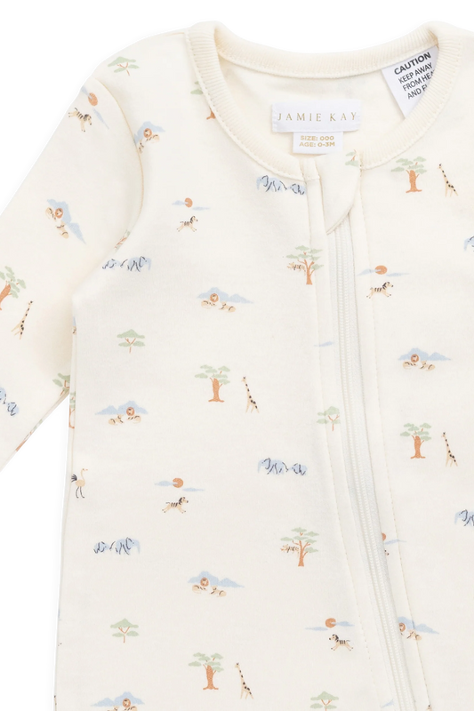 Organic Cotton Zip Onepiece - Savannah Animals Tofu