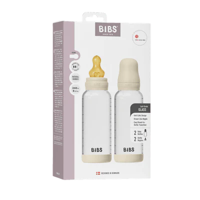 BIBS Glass Bottle Complete Set (2 Pack) 240ml Latex - Ivory