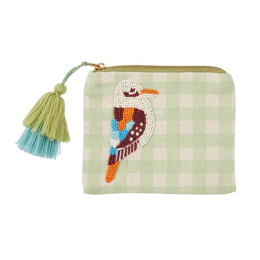Russel Kookaburra Embroidered Cotton Pouch - Mint