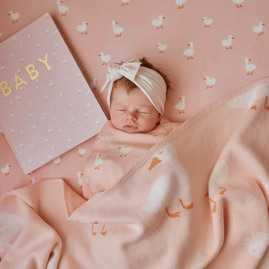 Pink Ducks Organic Fitted Bassinet Sheet/Change Pad Cover