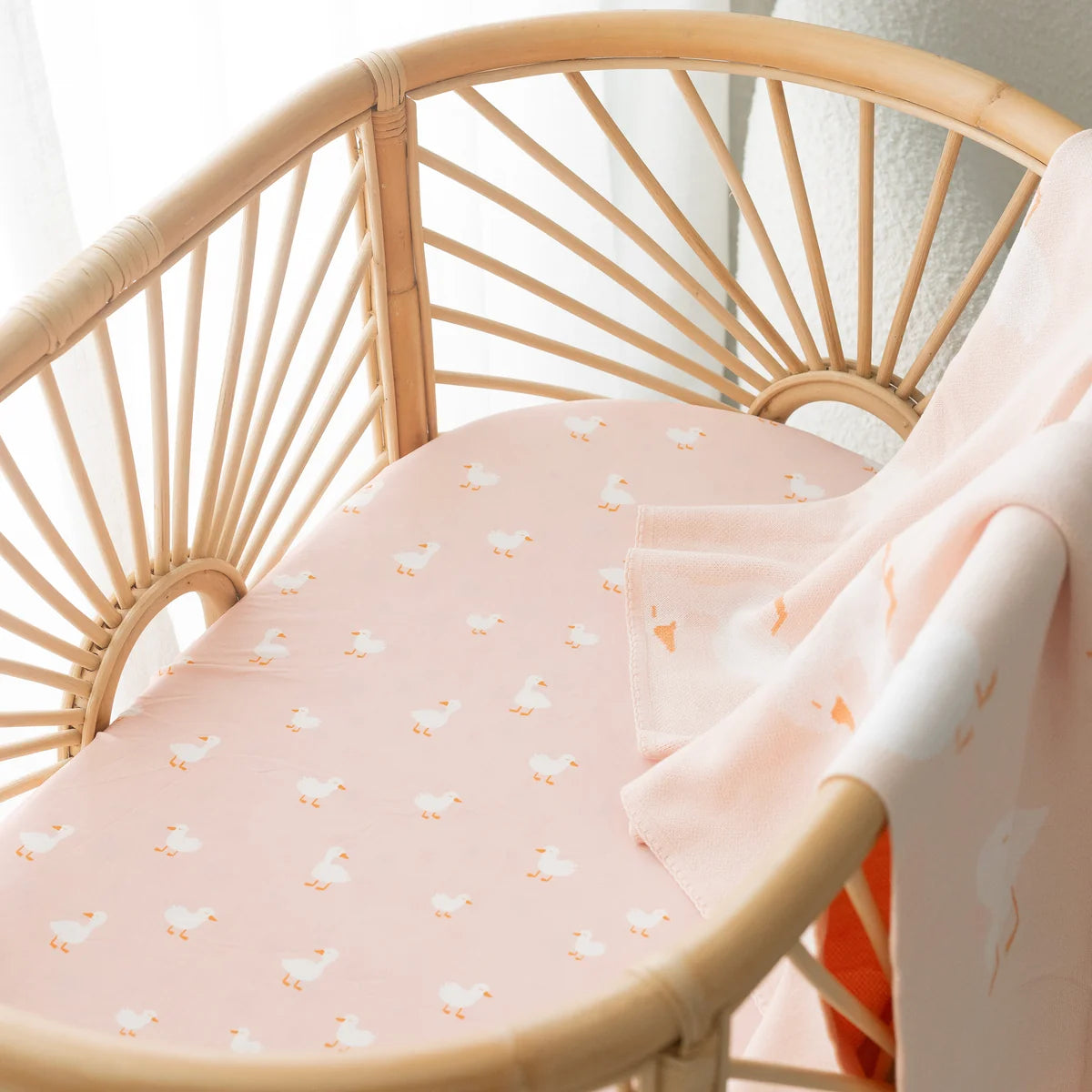 Pink Ducks Organic Fitted Bassinet Sheet/Change Pad Cover