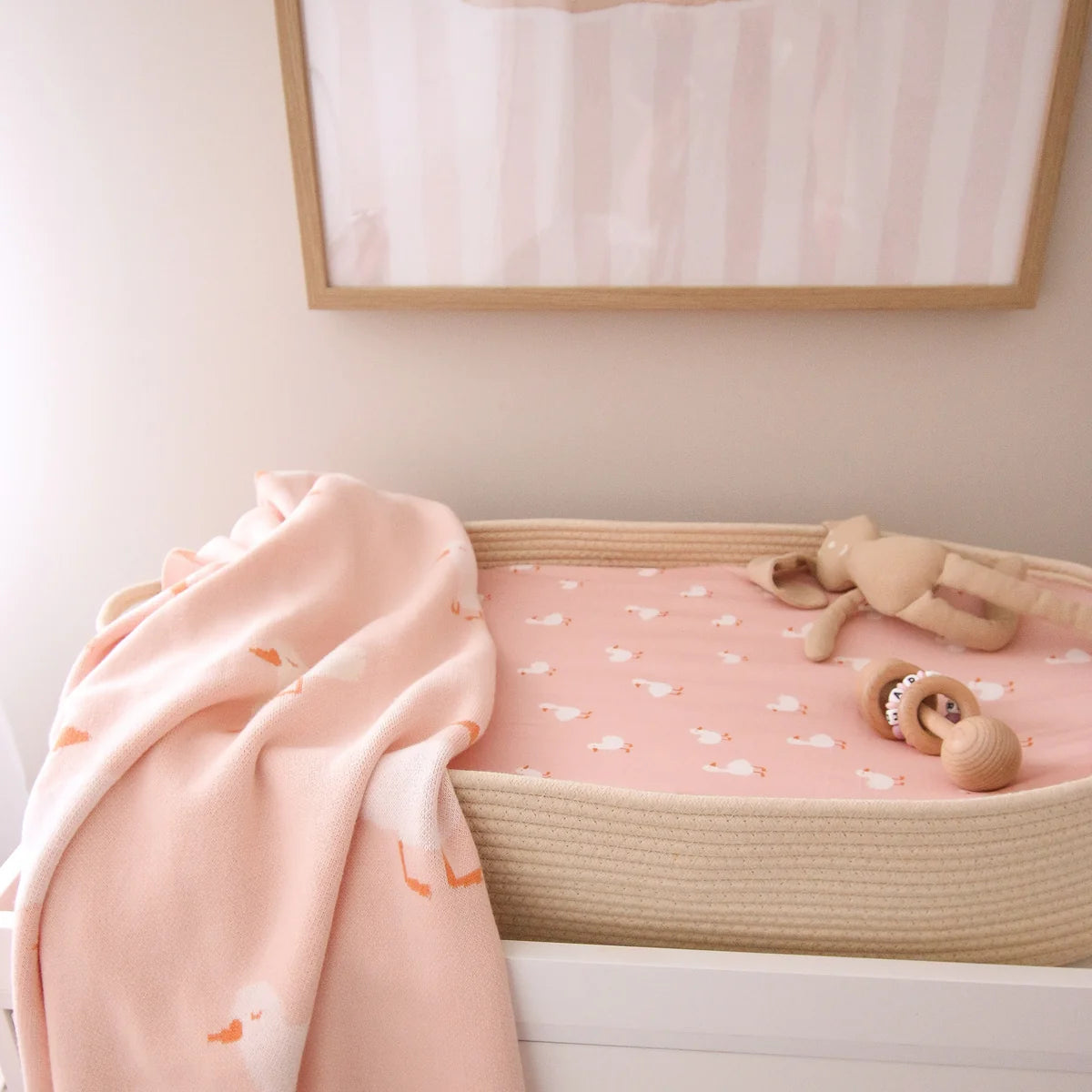 Pink Ducks Organic Fitted Bassinet Sheet/Change Pad Cover