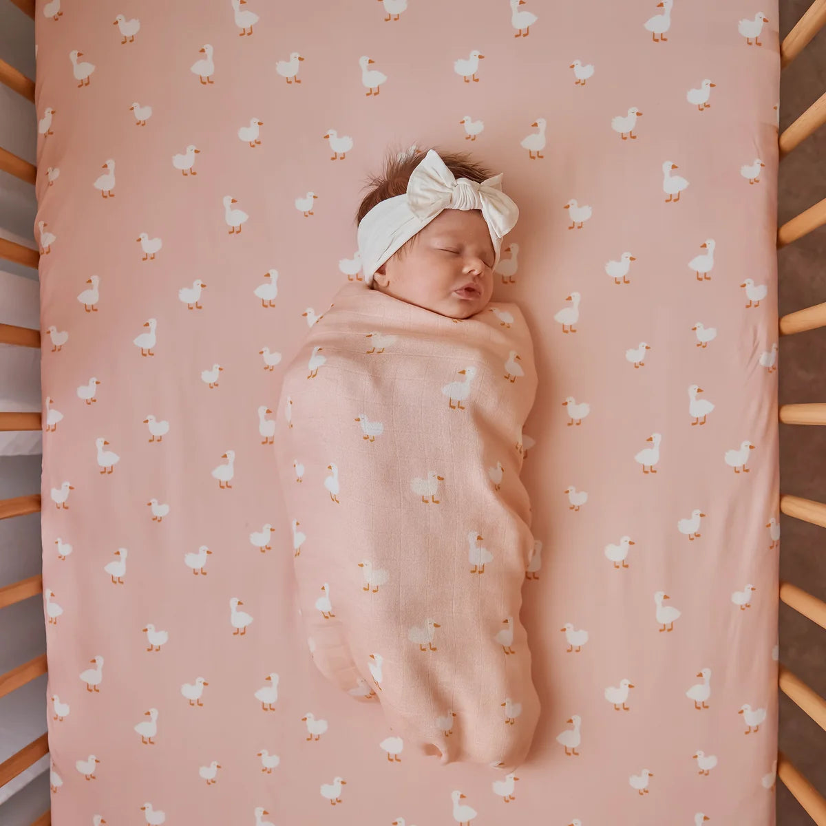 Pink Ducks Organic Fitted Cot Sheet