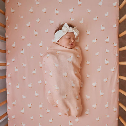 Pink Ducks Organic Fitted Cot Sheet