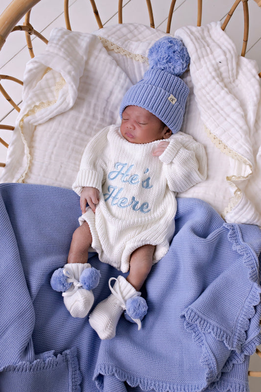 He's Here Chunky Knit Romper - Snow
