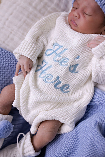 He's Here Chunky Knit Romper - Snow