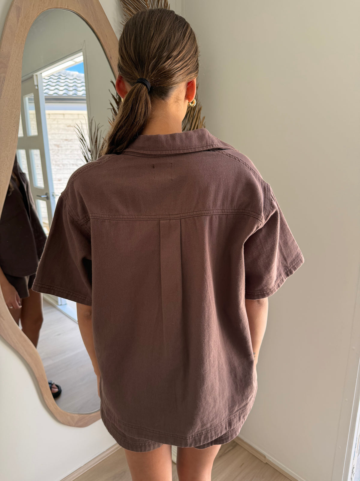 DEMI DENIM SHIRT AND SHORT SET - CHOCOLATE