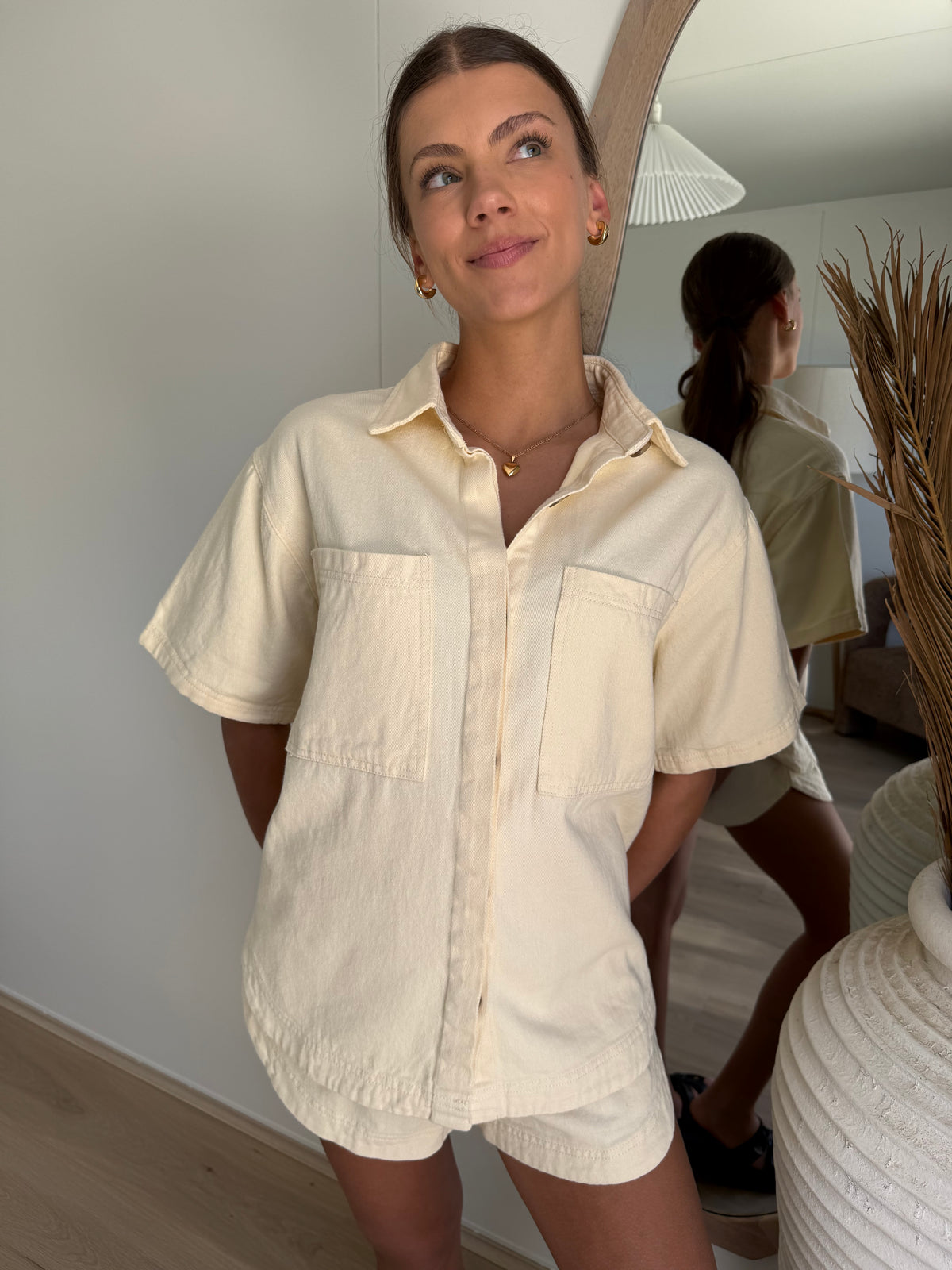 DEMI DENIM SHIRT AND SHORT SET - BUTTER YELLOW