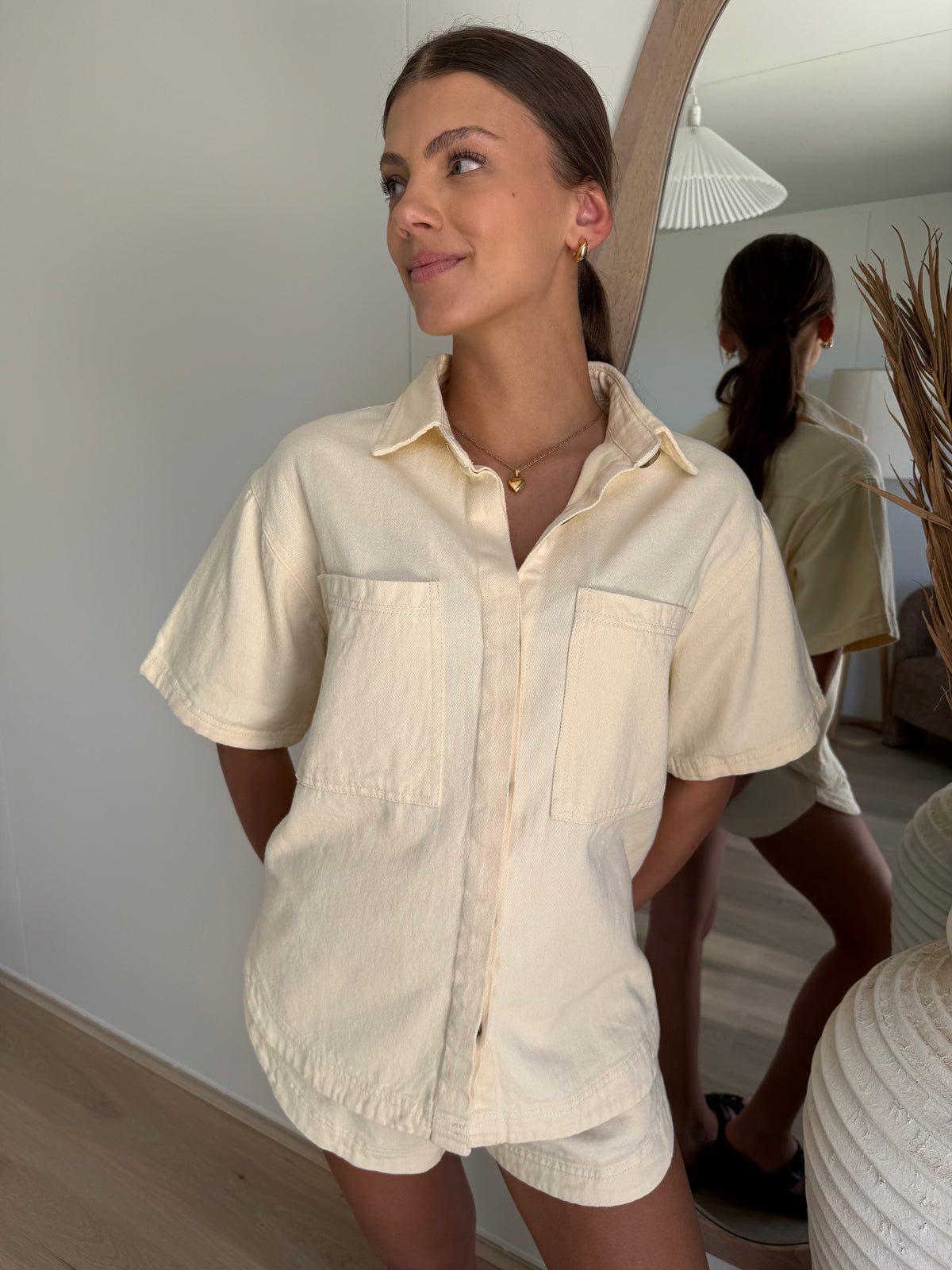 DEMI DENIM SHIRT AND SHORT SET - BUTTER YELLOW