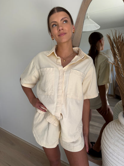 DEMI DENIM SHIRT AND SHORT SET - BUTTER YELLOW