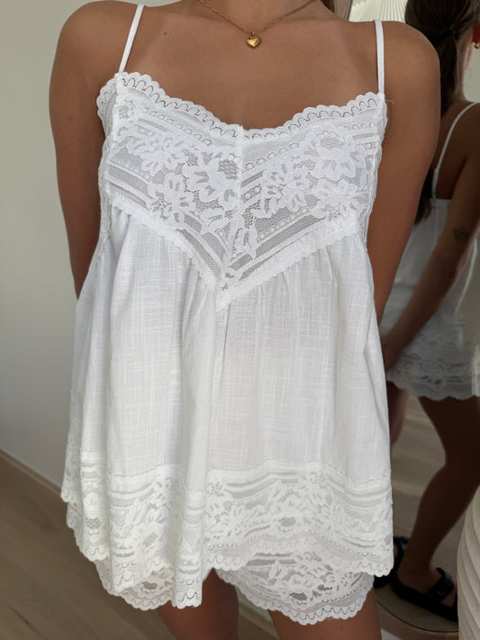 ESTELLE LACE CAMI AND SHORTS SET - WHITE