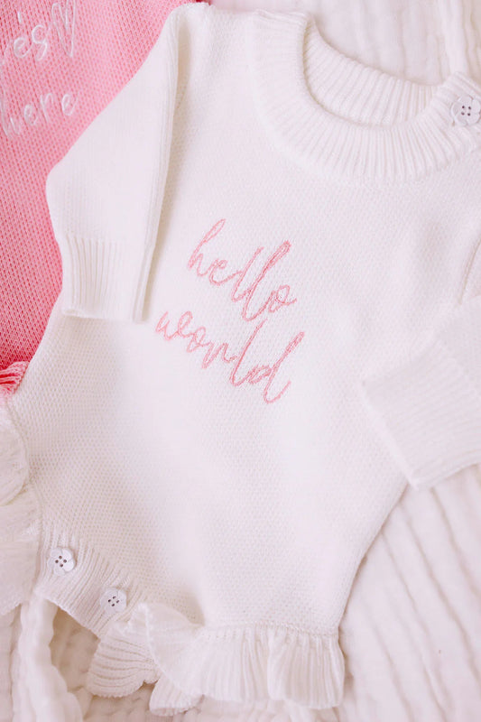 Hello World Knit Romper - Blush