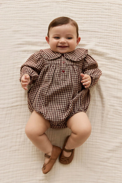 Organic Cotton Elowen Playsuit - Cinnamon Gingham