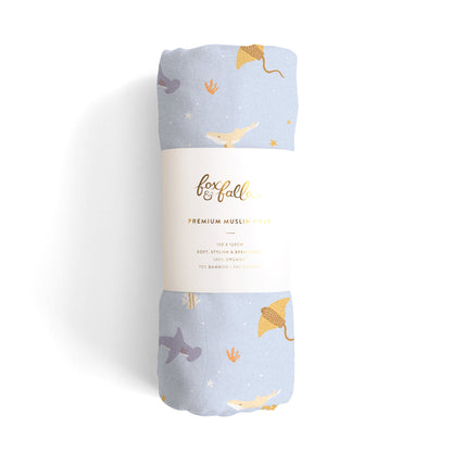 Ocean Creatures Sky Organic Muslin Swaddle Wrap