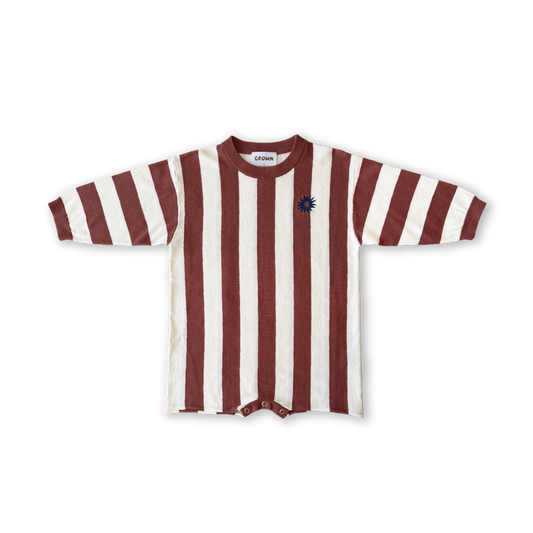 Organic Knitted Stripe Romper - Maroon