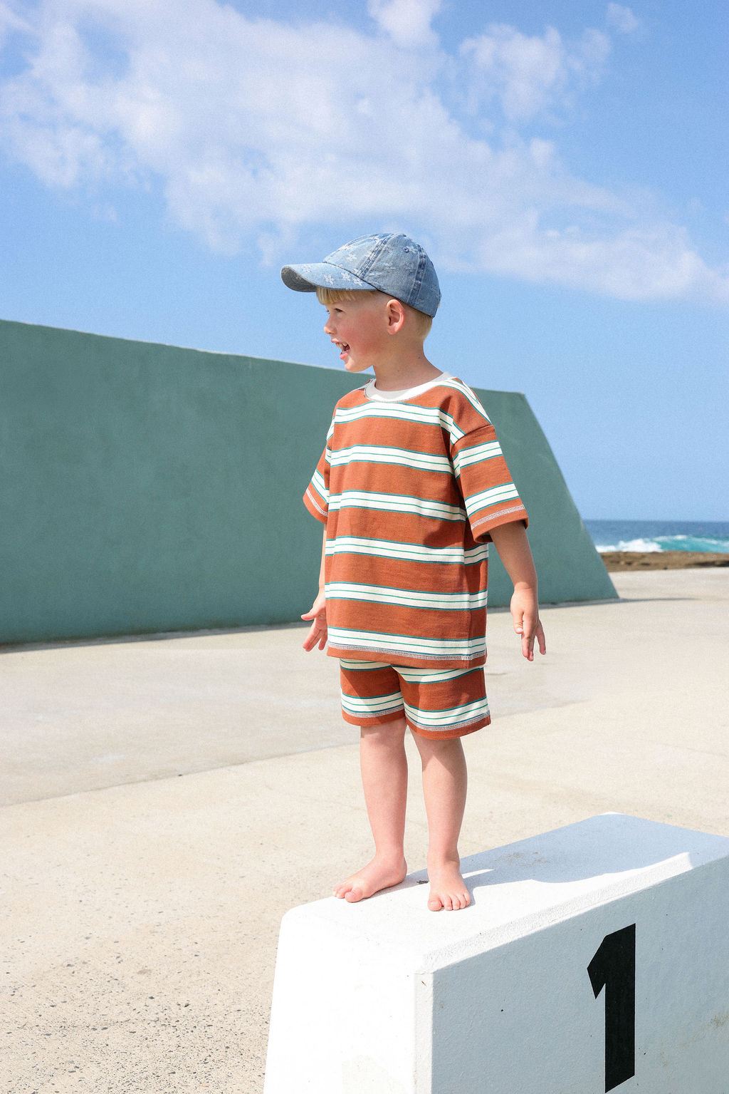 Cotton Sports Stripe Tee - Acorn