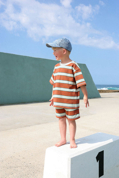 Cotton Sports Stripe Tee - Acorn