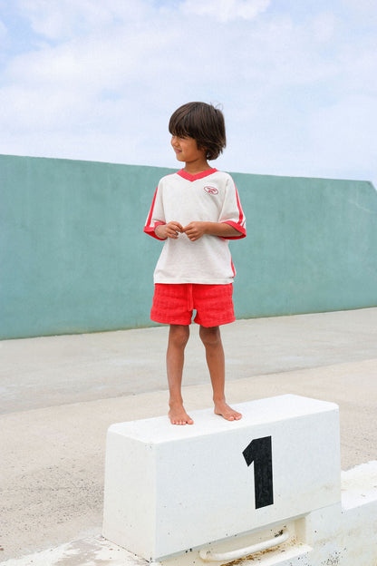 Organic Knitted Contrast Tee - Fiesta & Coconut
