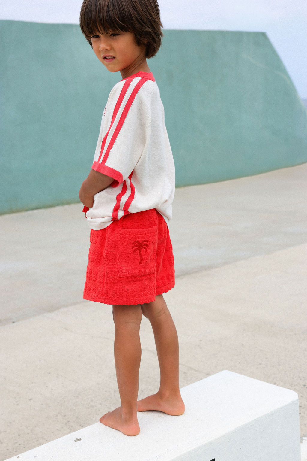 Organic Knitted Contrast Tee - Fiesta & Coconut