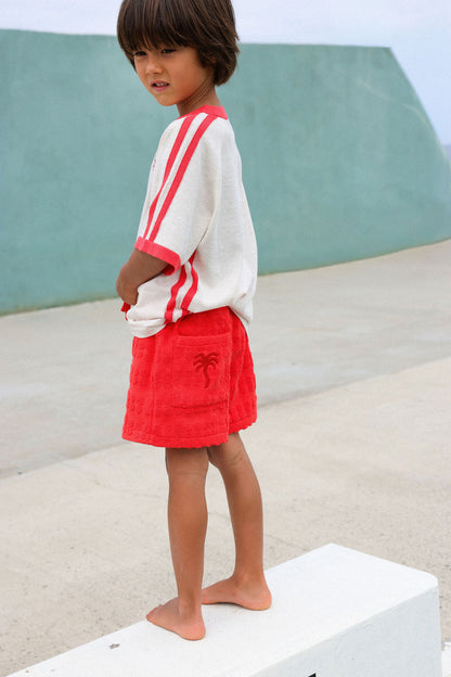 Organic Knitted Contrast Tee - Fiesta & Coconut