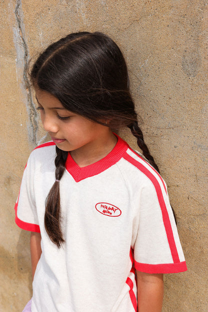 Organic Knitted Contrast Tee - Fiesta & Coconut