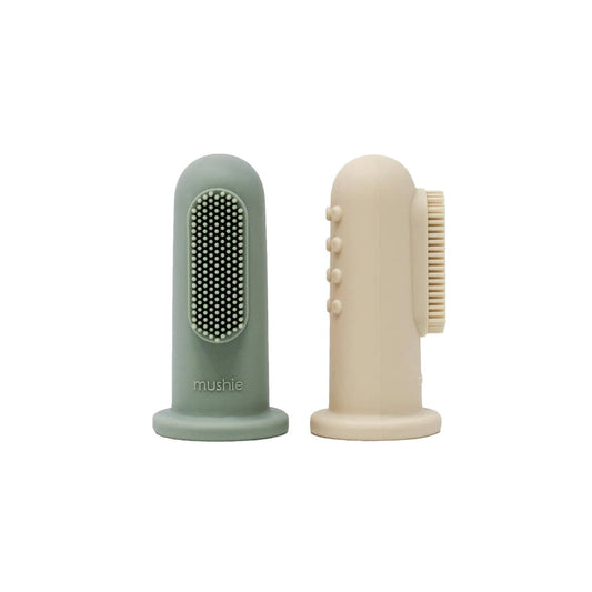 Mushie Finger Toothbrush - Shifting Sand & Cambridge Blue
