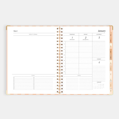 2026 A4 Academic Vetical Planner - Coral Stripe