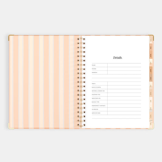 2026 A4 Academic Vetical Planner - Coral Stripe