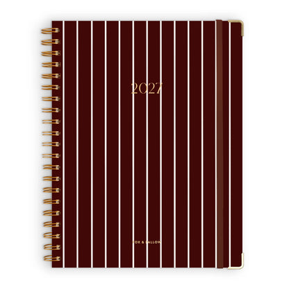 2027 A4 Academic Vertical Planner - Merlot Pinstripe