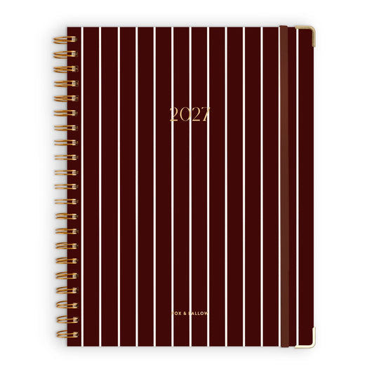 2027 A4 Academic Vertical Planner - Merlot Pinstripe