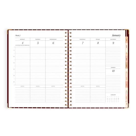 2027 A4 Academic Vertical Planner - Merlot Pinstripe