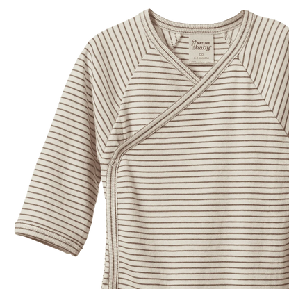 Long Sleeve Kimono Bodysuit - Mushroom Pinstripe