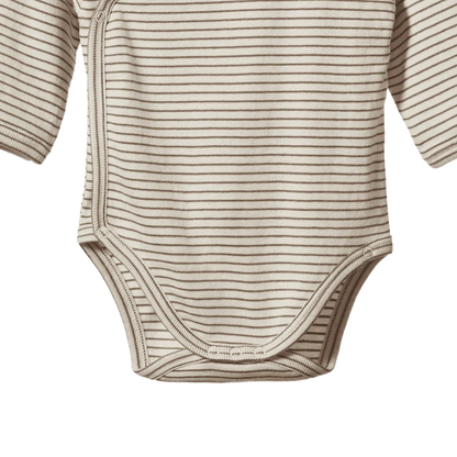 Long Sleeve Kimono Bodysuit - Mushroom Pinstripe