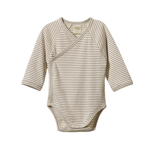 Long Sleeve Kimono Bodysuit - Mushroom Pinstripe