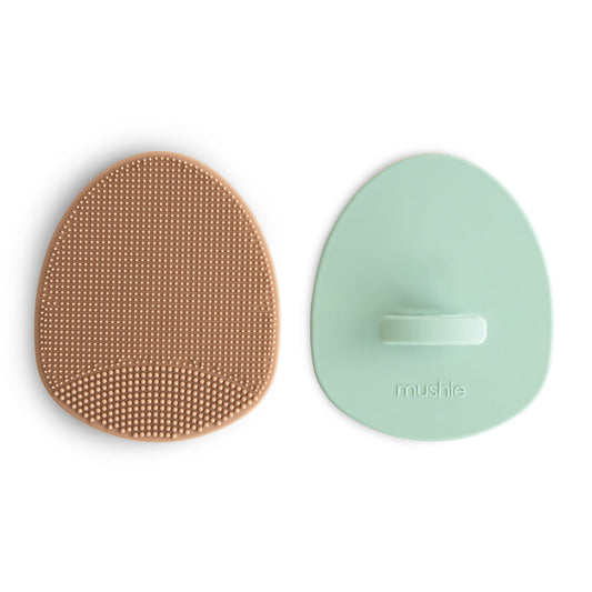 Mushie Cradle Cap Brush - Natural & Cambridge Blue