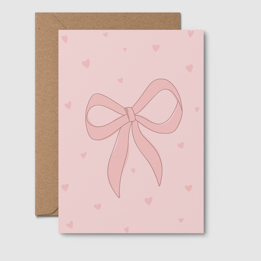 Simple Bow and Hearts | BLANK GREETING CARD